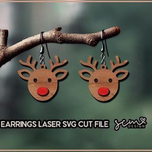 Christmas Deer Earring Laser Cut Files/ Christmas  Earrings SVG/ Earring Laser cut Files, Reindeer Christmas Glowforge Earrings SVG
