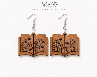 Floral Book Earrings Laser Cut File (svg, pdf, png, dxf, eps)