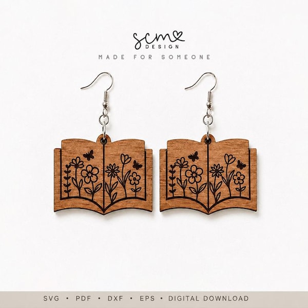 Floral Book Earrings Laser Cut File (svg, pdf, png, dxf, eps)