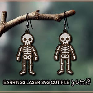 Schattig skelet Halloween houten oorbel laser SVG / oorbellen halloween SVG gesneden bestand / oorbellen halloween laser svg ontwerp