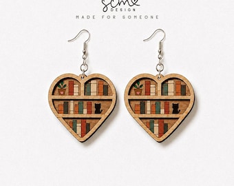 Book Earrings Laser Cut SVG: Heart Bookshelf Design (Digital Download)