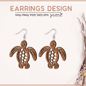 Boucle d'oreille tortue au laser SVG, boucle d'oreille tortue de mer SVG, laser boucle d'oreille Glowforge, fichier laser, fichier découpé au Laser tortue, océan Laser SVG