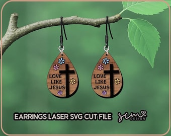 Floral Cross Earrings Laser SVG: Love Like Jesus Design (Digital Download)