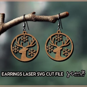 Christmas Deer Earrings Laser SVG cut files/ Earrings christmas SVG/ Glowforge cut file, Layered earring file, Deer earrings Earrings SVG