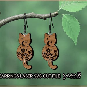 Cats Earrings Laser SVG/ Cat earrings SVG, Cat earrings laser svg, digital laser file, Glowforge SVG cut file, Cat floral earrings svg