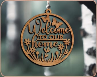 Plik wycinany laserowo z zawieszką na drzwi „Welcome Home”: Farmhouse SVG (pobranie cyfrowe)