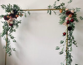 Boho Rose& Eucalyptus Wedding Arch Flowers, Burgundy, Blush, Peach Arch Flower Garland 2 in 1, Silk Flower Arch Swag, Artificial Arch Flower