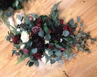 Dark Red and White Rose Flower Swags for Arch,Wedding Arch Flowers,Silk Flower Swag for Arch,Artificial Flowers for Wedding Arch/Backdrop