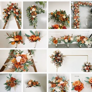 Rost und Salbei Grüne Hochzeitsblumen Set, Gebrannte Orange & Elfenbeinweiße Pampas Bouquet, Rustikale Seidenblumen Hochzeit, Terrakotta Hochzeit