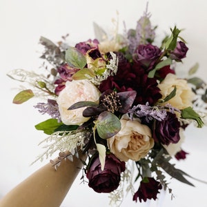 Burgundy Lavender Purple Wedding Bouquets, Burgundy Wedding Flower, Lavender Bridal bouquet Bridesmaid Bouquets, Purple Wedding Flowers