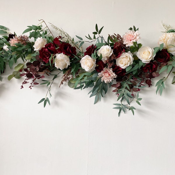 Burgundy Blush Ivory Sage Wedding Arch Flower, Burgundy Wedding Garland, Wedding Altar Flower, Arbor Flowers, Burgundy Wedding Decor Ideas