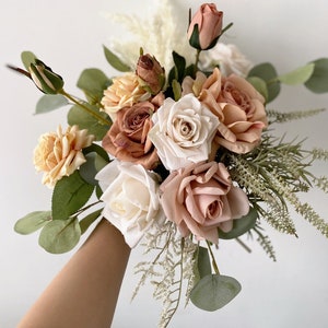 Terra Cotta Blumen, Neutrale Farbe Brautstrauß, Terrakotta-Elfenbein Weiß Salbei Grün Champagner Brautsträuße Brautjungfer Blumensträuße
