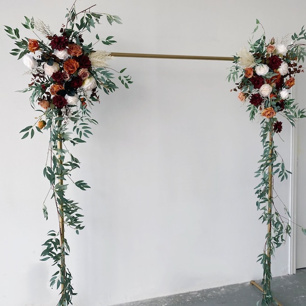 Burnt Orange, Burgundy & Iovry Wedding Arch Flower, Rose Dahlia Pampas Eucalyptus Wedding Altar Hanging Flower, Fall Wedding Arch Garland