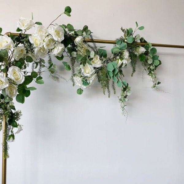 Creamy White Rose & Eucalyptus Arch Flowers, Wedding Hanging Flowers, Wedding Altar Flowers, Silk Flowers Arrangement Wedding Backdrop Decor