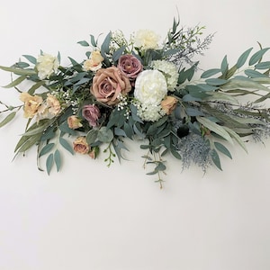 Ghirlanda di rose color rosso ruggine e malva con eucalipto per porta d'ingresso/arco nuziale/pergolato/arco/decorazione da parete, ghirlanda di fiori di seta, fiori appesi per matrimonio