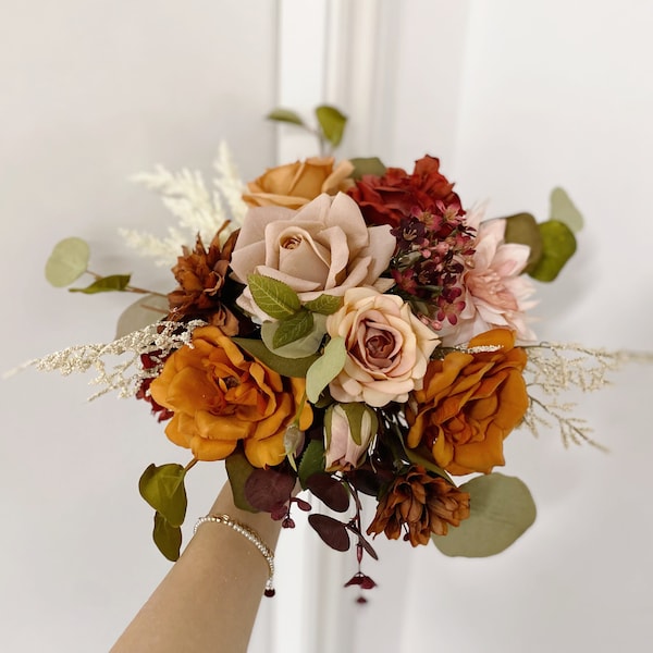 Rust wedding bouquet, Rust fall wedding, Burnt orange wedding bouquet, fall rustic wedding bouquet, Fall rustic bridal bridesmaid bouquet