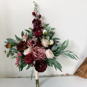 Burgundy Dusty Rose Pink Blush Sage Green Bouquet, Burgundy n Dusty Rose Wedding, Burgundy Bridal Bouquet, Dusty Rose Bridesmaid Bouquets