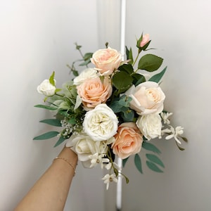 Peach & white wedding flowers, Peach rose wedding bouquet, Peach wedding silk flower, Peach bridesmaid bouquet, Spring peach wedding bouquet