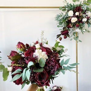Burgundy & White Wedding Arch Flower, Burgundy Wedding Flower Package, Boho Wedding Altar Flowers Decor, Silk Flower Set Wedding Pakcage