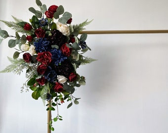 Dark Red, White, Navy blue Arch Flowers, Wedding Altar Flowers, Boho Wedding Arch Decoration, Silk Flower Swag, Backdrop Flowers, Arch Swag