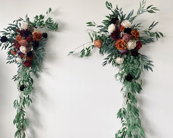 Fall Wedding Arch Flowers, Wedding Altar Flower, Wedding Backdrop Flower, Wedding Arbor Flower, Burnt Orange Burgundy & Iovry Arch Garlands