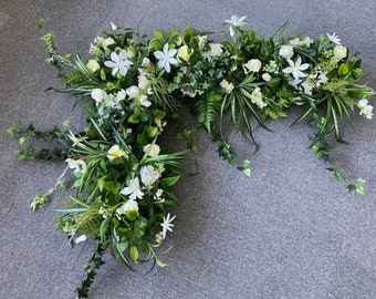Ivy Leaves & White Rose Green Foliage Garland, Green Flower Panel for Wedding Arch/Arbor/Altar Decor, Wedding Corner Piece Artificial Flower