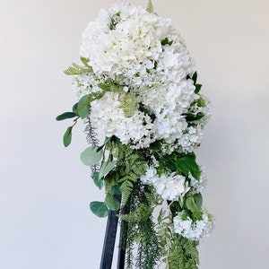 Romantic White hydrangea Wedding Cascading Bouquet, White Draping Bouquet, Wedding Cascade Bouquet, Hydrangea Silk Flower Bridal Bouquet image 6