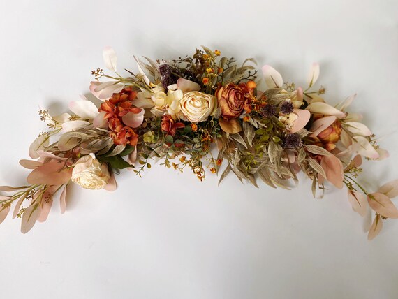 Burnt Orange & Ivory Wreath and Swag 2in1 Set, Fall Wedding