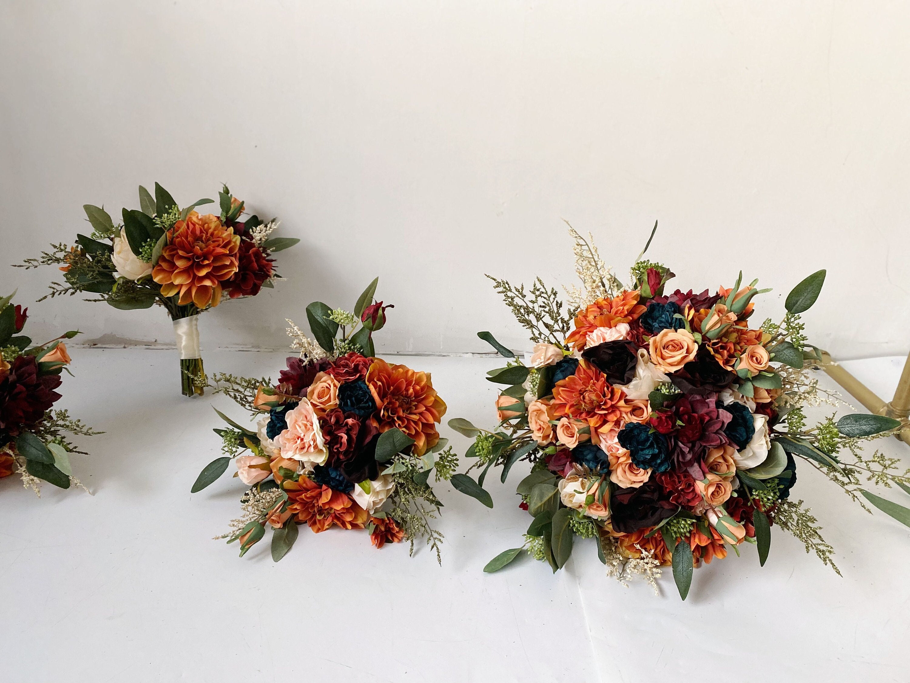 Fall Rose and Dahlia Wedding Bouquet, Spice Color Wedding Flower, Silk  Flower Bridal \u0026 Bridesmaid Bouquet, Teal Burgundy Orange Rust Bouquet - Etsy, image size:3000x2250