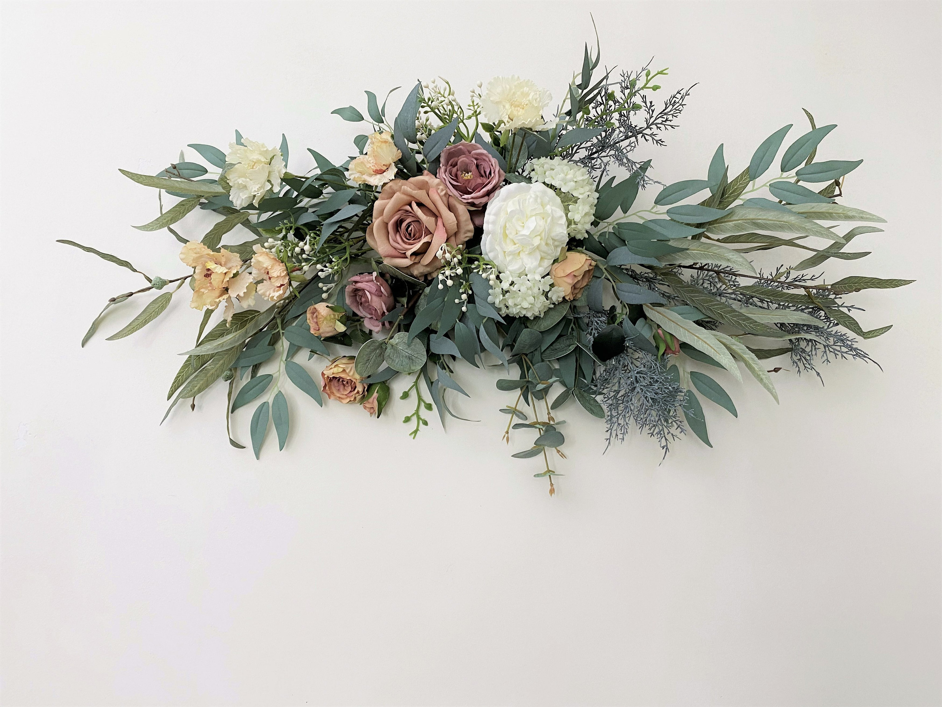 Rust Red & Mauve Rose With Eucalyptus Swag for Front Door/wedding