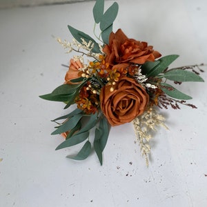 Rust and Sage Green Wedding Bridal n Bridesmaid Bouquet, Burnt Orange & Ivory White Pampas Bouquet, Fall Rustic Silk Flower Wedding Bouquet cake flower