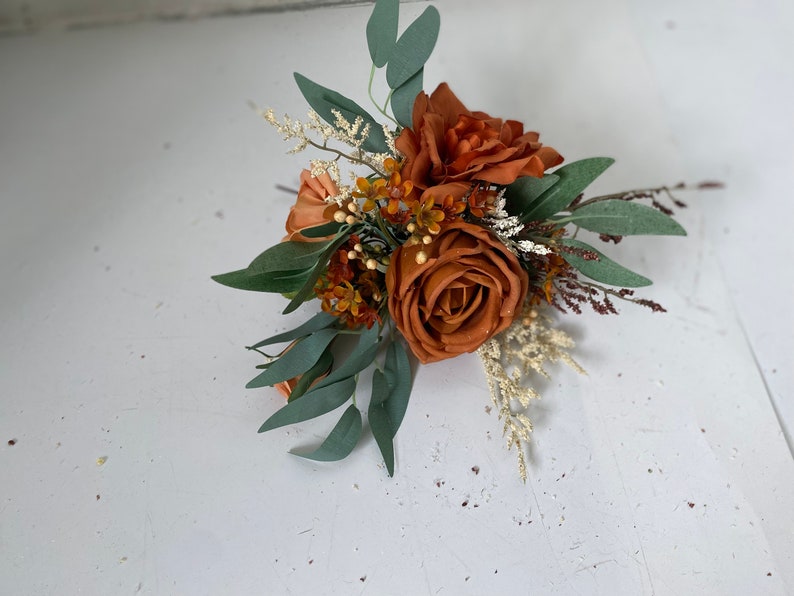 Rust and Sage Green Wedding Bridal n Bridesmaid Bouquet, Burnt Orange & Ivory White Pampas Bouquet, Fall Rustic Silk Flower Wedding Bouquet cake flower