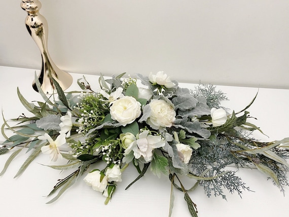 Ghirlanda Floreale Per Porta 50 Cm Con Peonie Bianche E Ortensie Artificiali - Floroom, Decorazione Per Matrimoni E Pareti