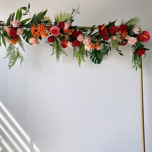 Tropical Wedding Arch Garland with Bright Colors, Tropical Wedding Altar Flower Decor, Summer Tropical Wedding Red and Orange Silk Flowers