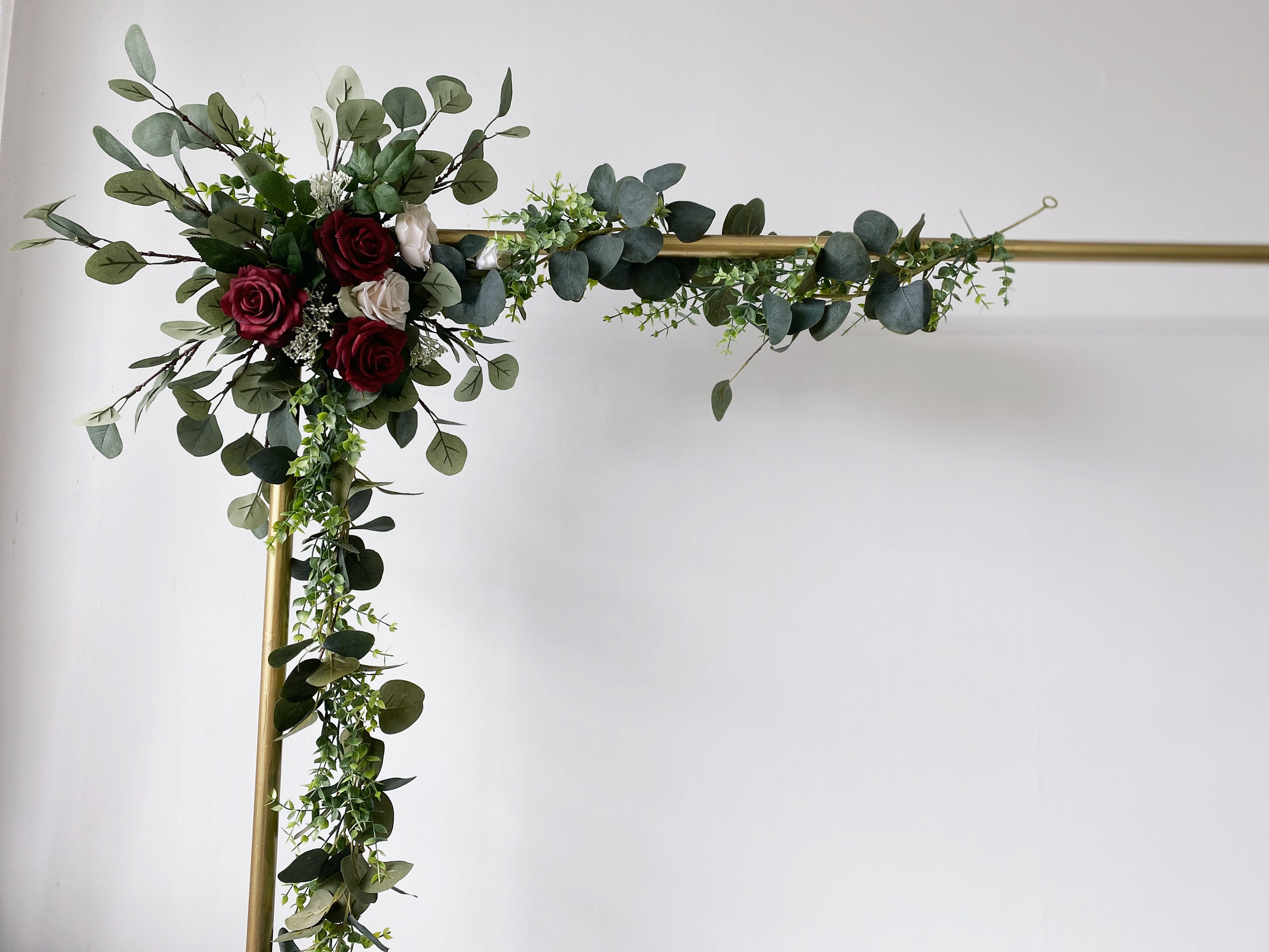 Burgundy & Iovry White Rose Eucalyptus Arch Flowers Wedding | Etsy