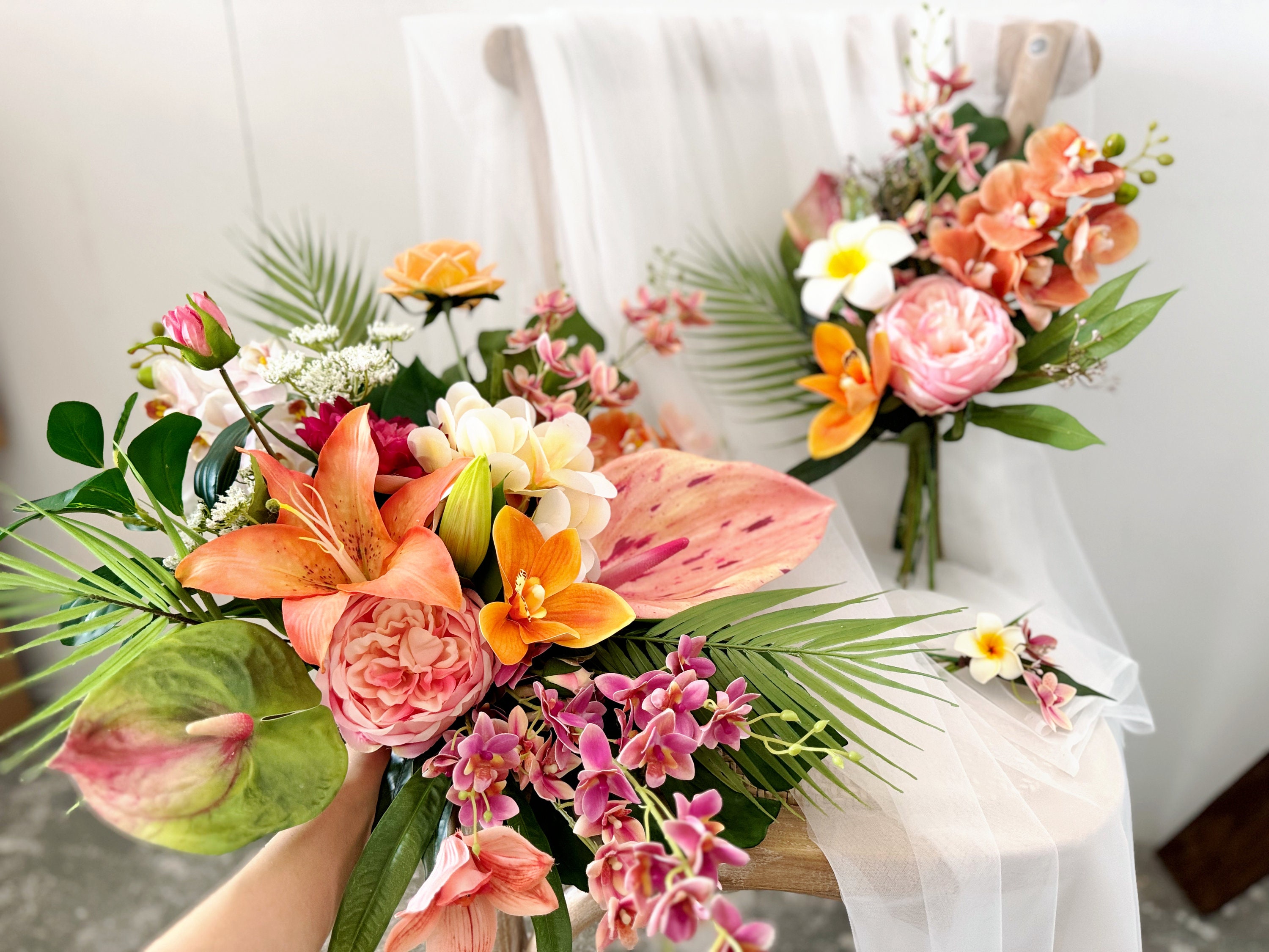 Tropical pastel wedding flowers, Tropical egg flower bouquet, Plumeria bouquet, Hawaiian wedding flower, Tropical bridal bridesmaid bouquets