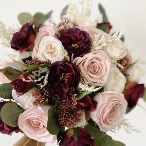 Burgundy, Dusty Rose and Ivory White Wedding Bouquet, Dusty Rose Bridal ...