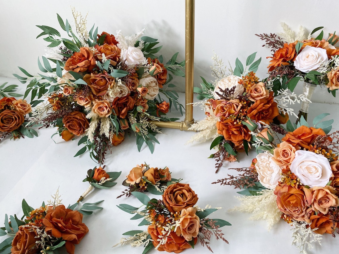 Rust and Sage Green Wedding Bridal n Bridesmaid Bouquet Burnt image 1