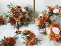 Rust and Sage Green Wedding Bridal n Bridesmaid Bouquet, Burnt Orange & Ivory White Pampas Bouquet, Fall Rustic Silk Flower Wedding Bouquet