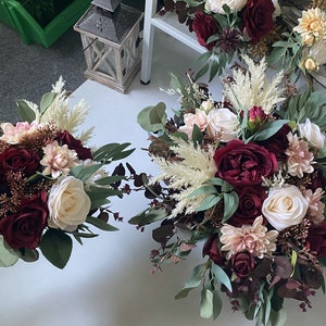 Burgundy & Ivory White Rose and Eucalyptus Wedding Bouquet, Burgundy Wedding Flower, Burgundy Silk Flower Wedding, Bridal Bridesmaid Bouquet image 6