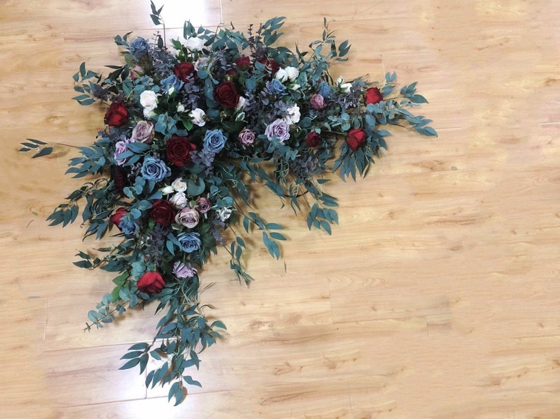 2 In 1 Set Large Burgundy Blue Rose Eucalyptus Swag For Etsy