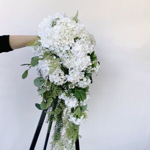 Romantic White hydrangea Wedding Cascading Bouquet, White Draping Bouquet, Wedding Cascade Bouquet, Hydrangea Silk Flower Bridal Bouquet image 4