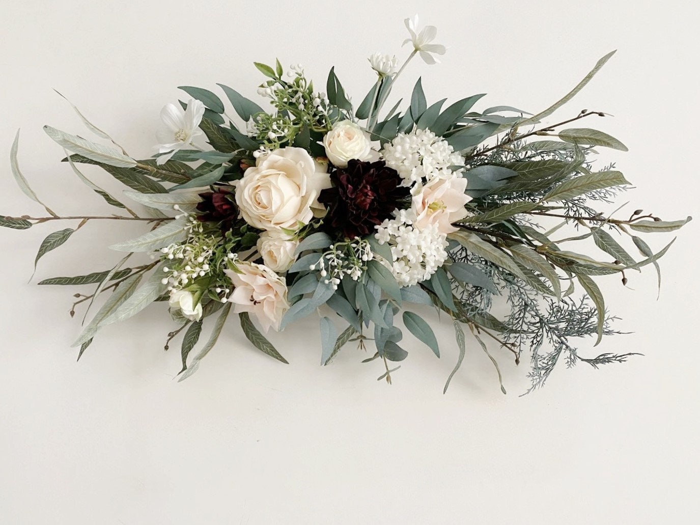 Rust Red & Mauve Rose With Eucalyptus Swag for Front Door/wedding Arch ...