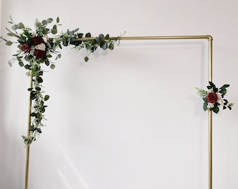 Burgundy & Iovry White Rose Eucalyptus Arch Flowers, Wedding Altar Flowers, Wedding Arch Garland, Silk Flower Swag, Wedding Hanging Flowers