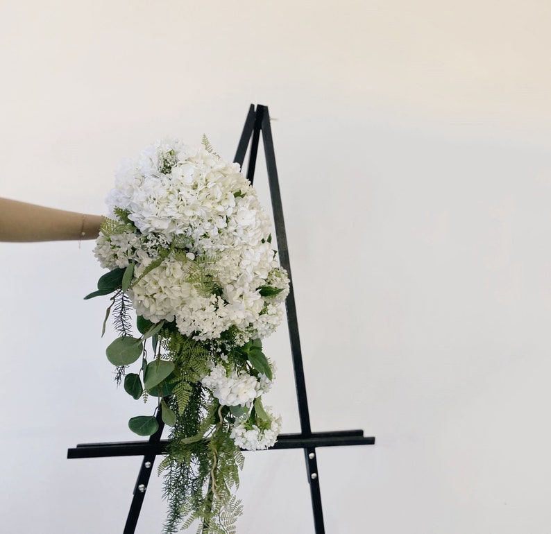 Romantic White hydrangea Wedding Cascading Bouquet, White Draping Bouquet, Wedding Cascade Bouquet, Hydrangea Silk Flower Bridal Bouquet image 1