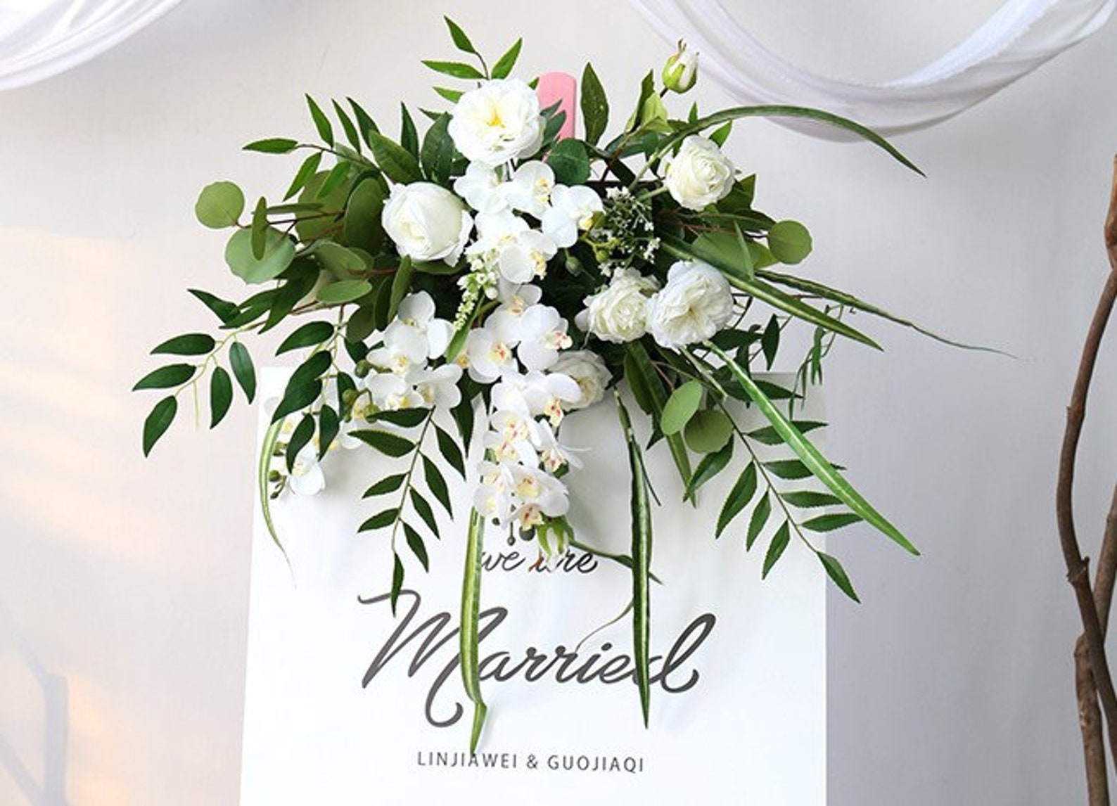 Butterfly Orchid & Rose Silk Flower Swag White and Green Etsy