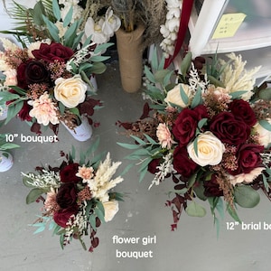 Burgundy & Ivory White Rose and Eucalyptus Wedding Bouquet, Burgundy Wedding Flower, Burgundy Silk Flower Wedding, Bridal Bridesmaid Bouquet 12" bridal bouquet