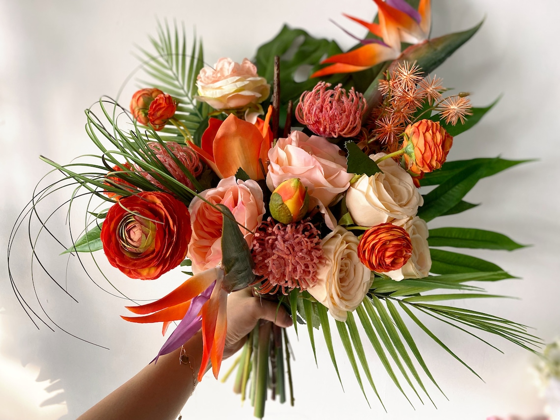 Tropical Peach & Coral Wedding Flowers Tropical Orange Flower image 5