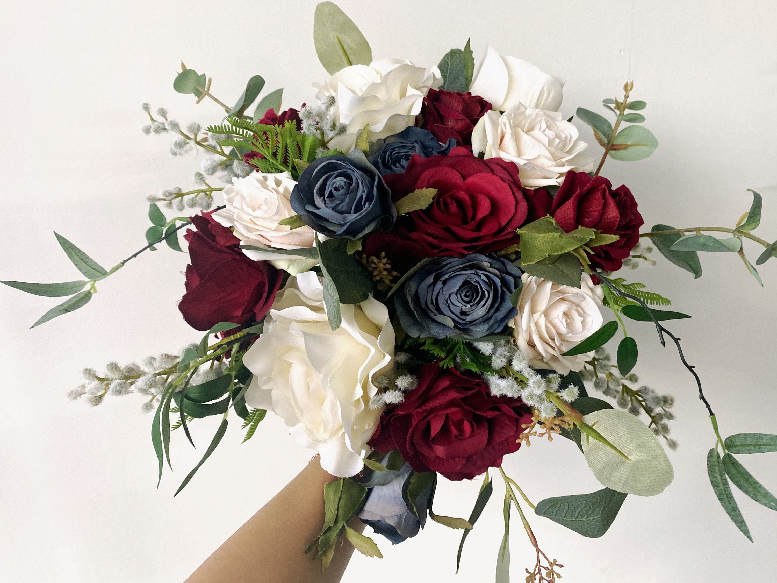 Brides,Bridesmaids Wedding Bouquet Flowers Navy/Ivory or White