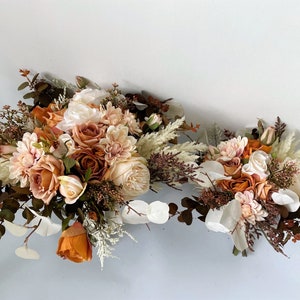 Burnt Orange & Ivory White Fall Bouquet, Small Fall Wedding Bouquet for Bride or Bridesmaids, Fall Silk Flower Bouquet, Fall Rustic Bouquet